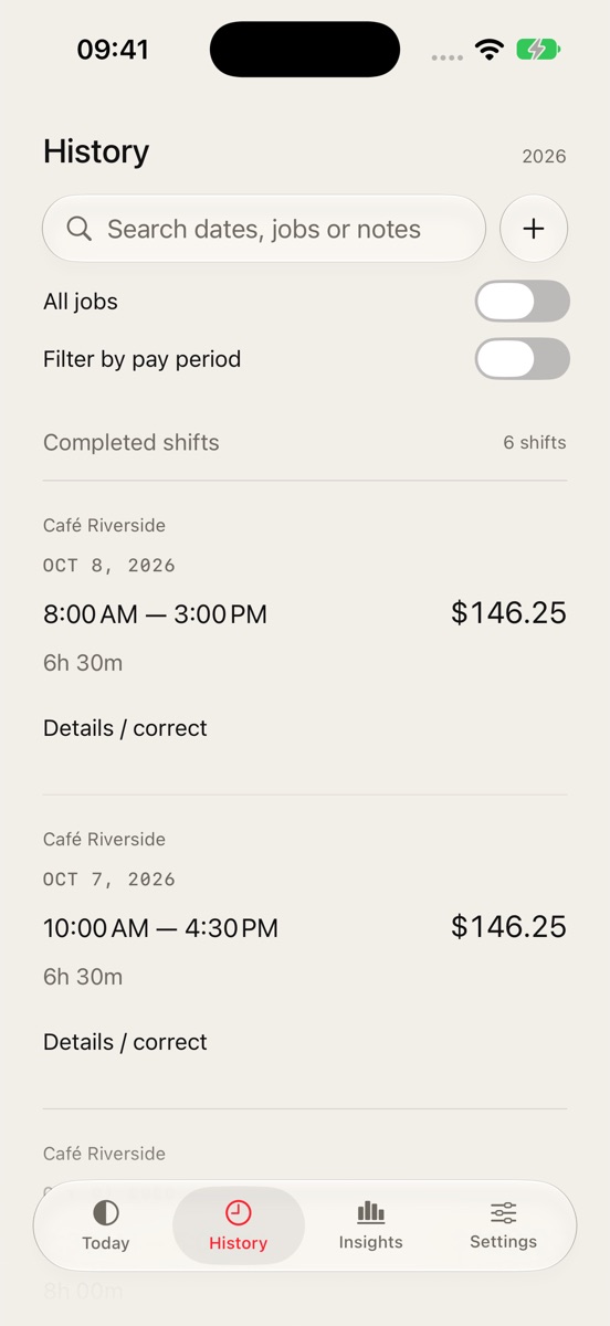 Shift history on iPhone